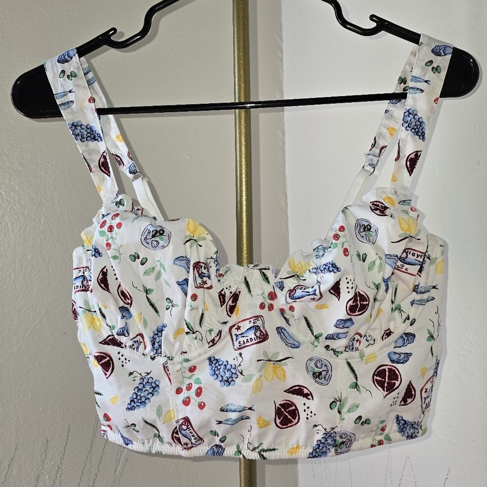 Target White and Blue Sleeveless Bustier Tank Top